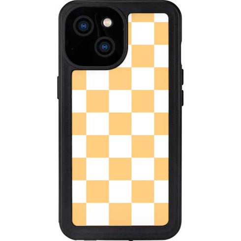 Yellow and White Checkerboard iPhone 15 Waterproof Case